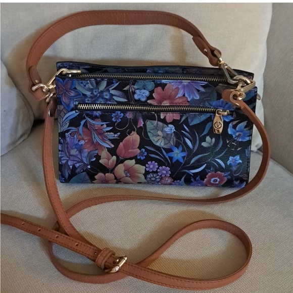 Valentina Italian small leather bag dark floral - Picture 1 of 7